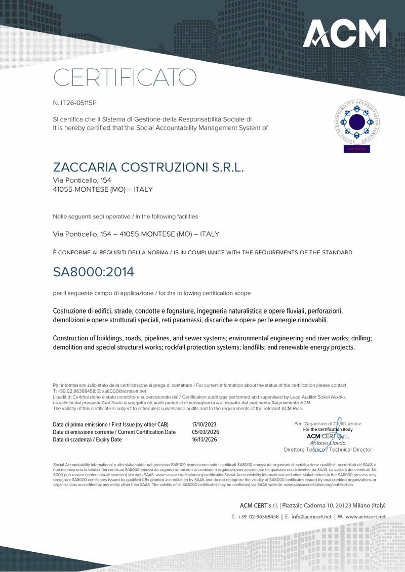 CERTIFICATO RESPONSABILITA’ SOCIALE D’IMPRESA