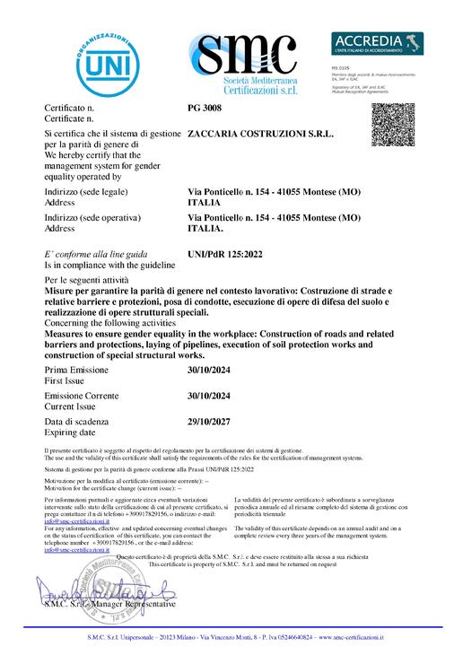 Certificato Parità di Genere