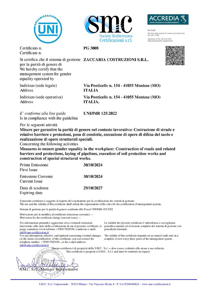 Certificato Parità di Genere