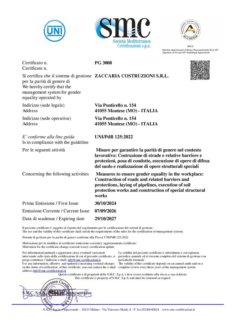 Certificato Parità di Genere