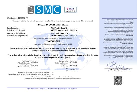 Certificato per la prevenzione della corruzione