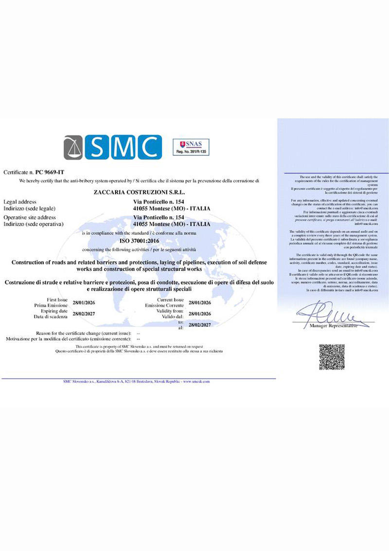 Certificato per la prevenzione della corruzione