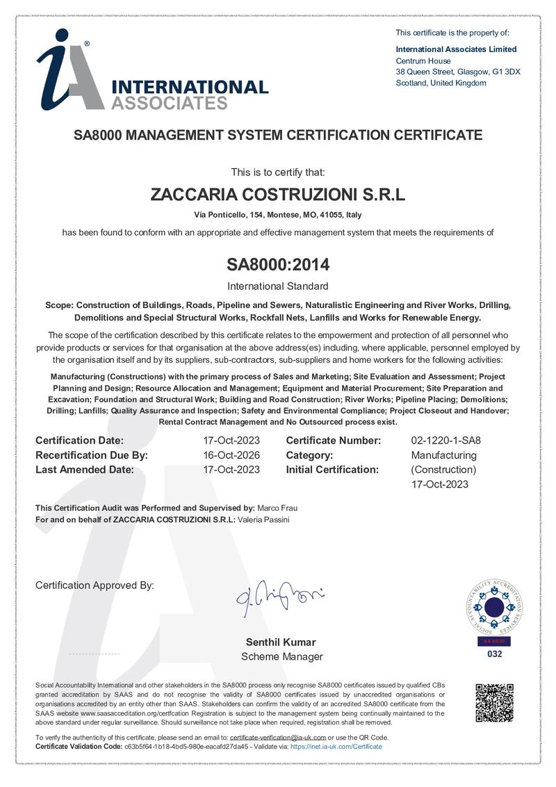 CERTIFICATO RESPONSABILITA’ SOCIALE D’IMPRESA 