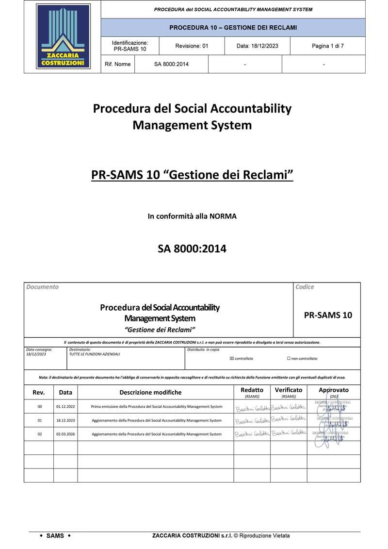 Procedura gestione dei reclami